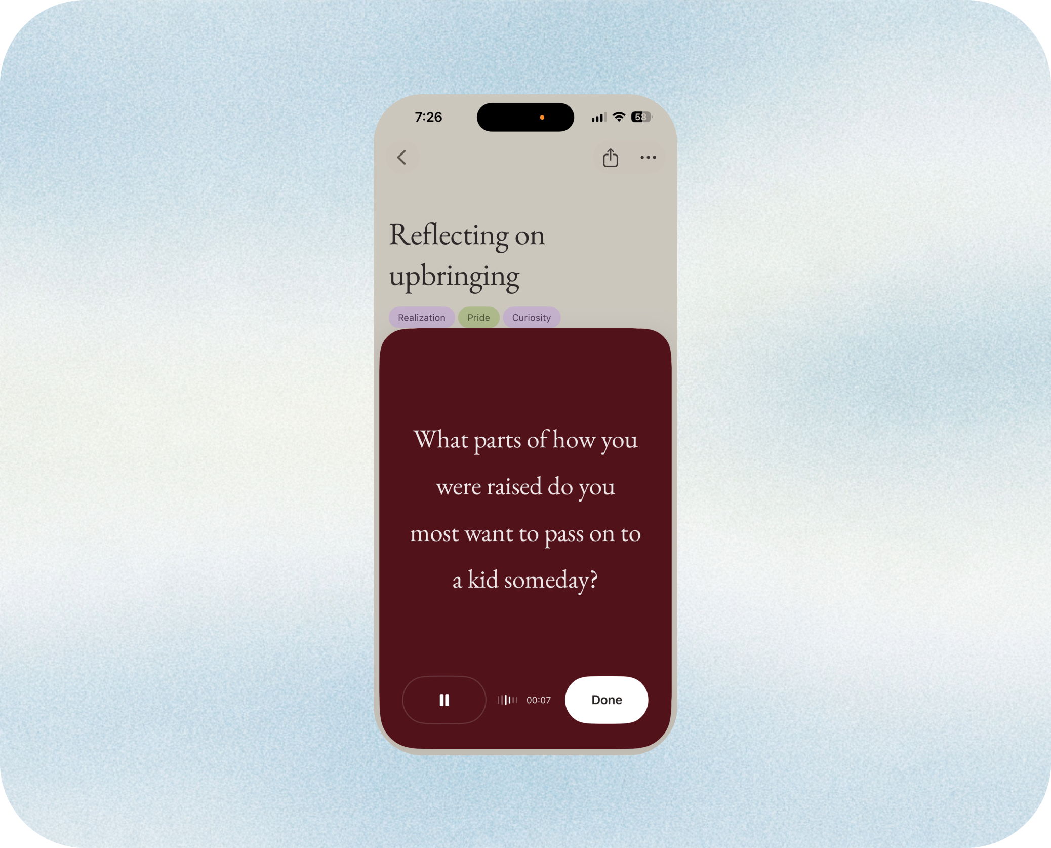 Unpack voice journal recording screen